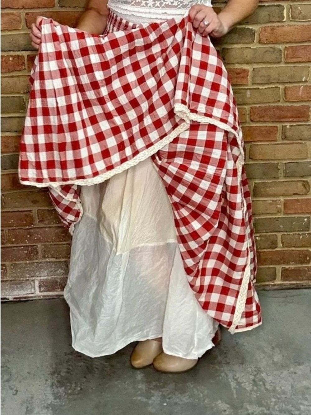 Paper Lace Red & White Gingham Plaid Maxi Skirt, Size Medium - Picture 4 of 7